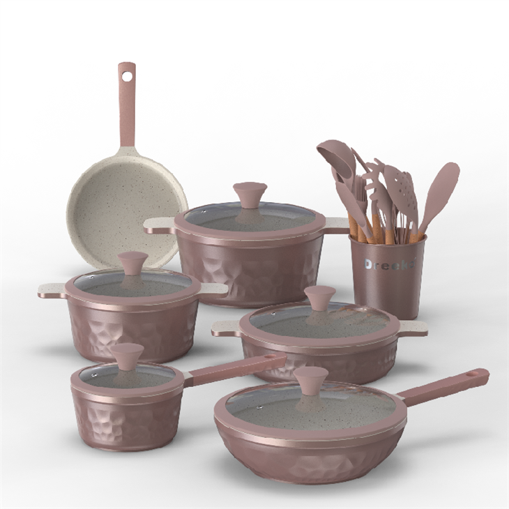 Hammer Out Coating Design Kitchenware 20 Pcs Casseroles Cooking Set With Accessories