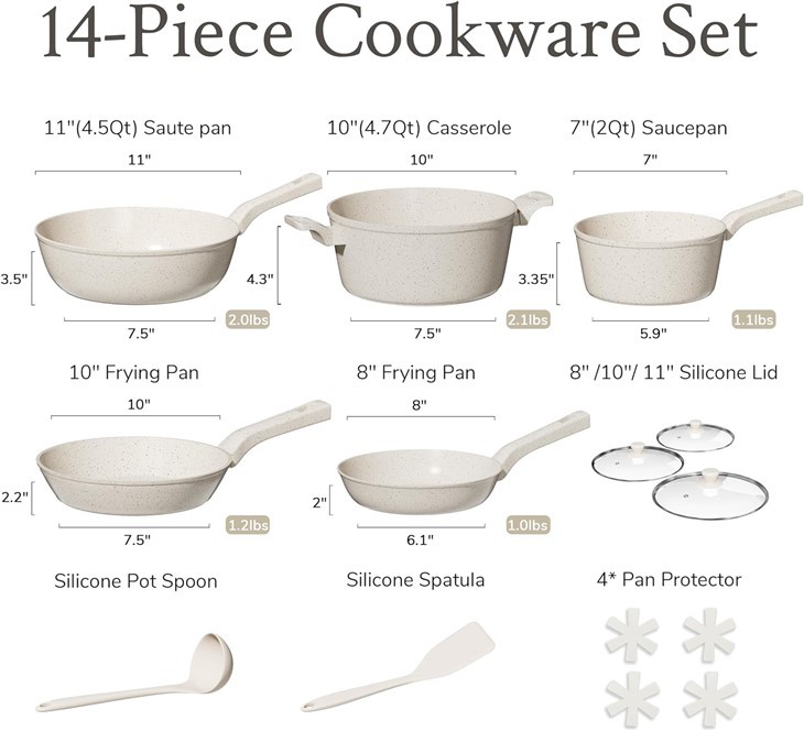 White Cookware Set With Kitchen Utensils Set