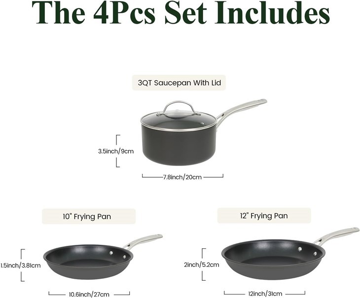 The 4pcs Hard Anodized Aluminum Cookware Set Induction Bottom Wlcome ODM