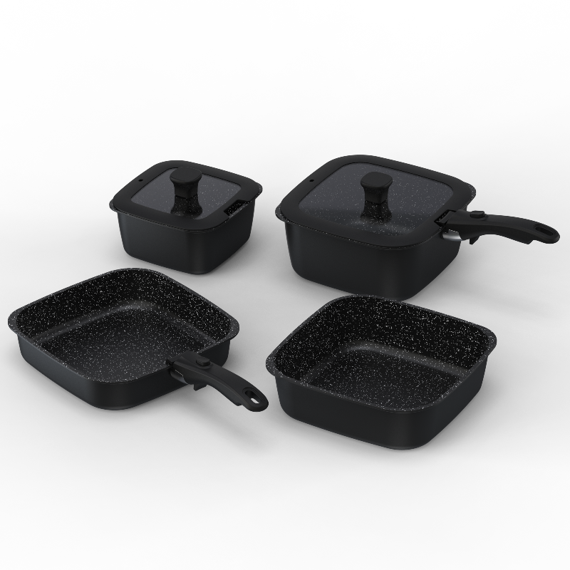 Dreeko Directly Sales Square levehető edénykészlet két szilikon fogantyúval