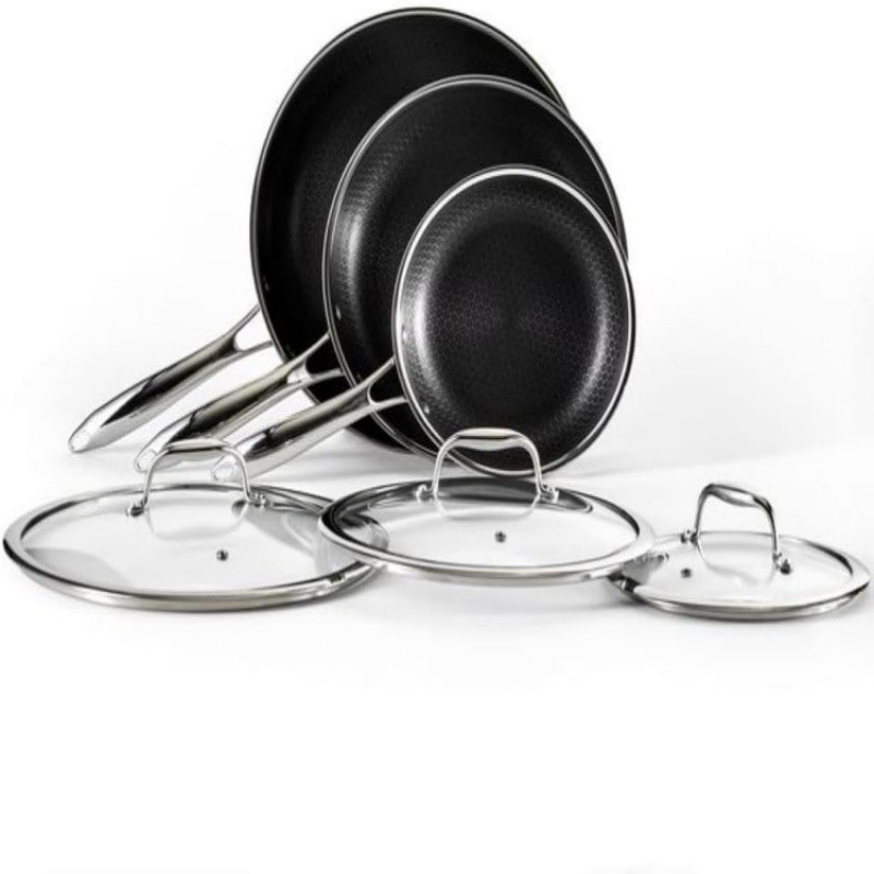 Gyári nagykereskedelmi hibrid serpenyő készlet üvegfedéllel