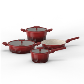 Présöntvény 7 db-os piros színátmenetes edénykészlet szilikon üvegtetővel