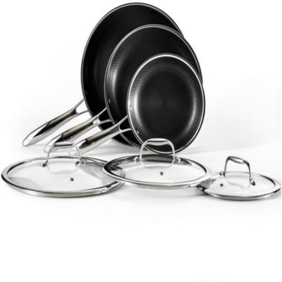 Gyári nagykereskedelmi hibrid serpenyő készlet üvegfedéllel